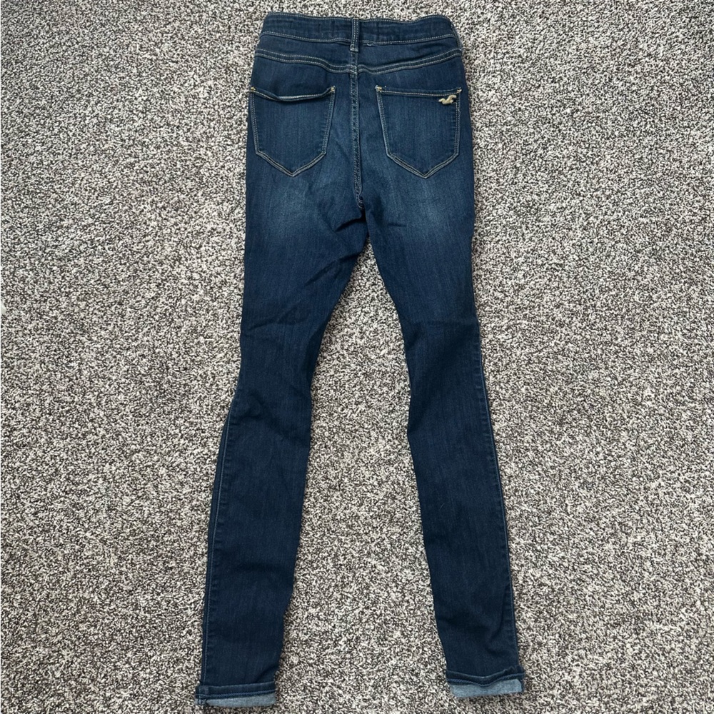 Hollister Juniors Ultra High Rise Dark Wash Distressed Jean Leggings - Picture 3 of 3